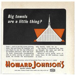 1967 Howard Johnson’s Motor Lodges Big Towels Texaco Vintage Magazine Print Ad